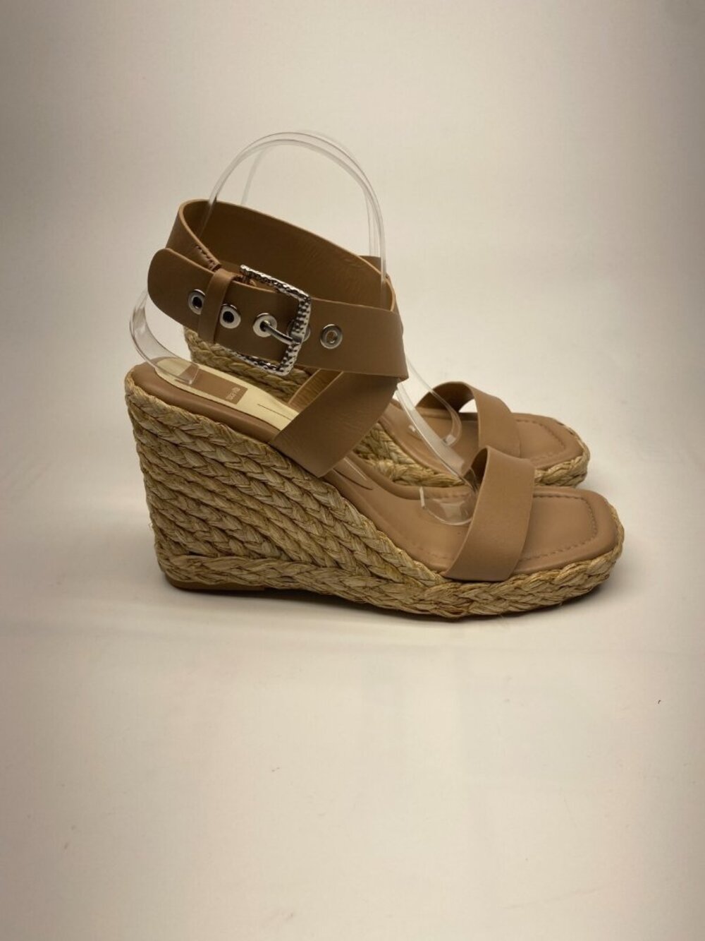 Dolce Vita Womens Aldona Cafe Leather Strap Wedge Square Toe Sandal Sz 10